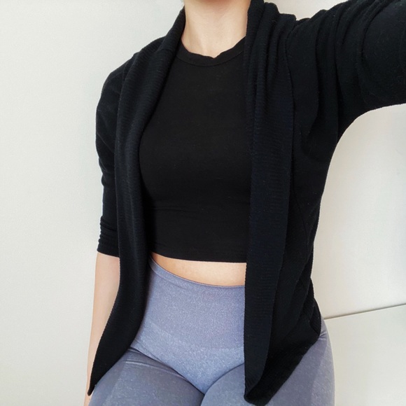 Black Ribbed Asymmetrical Cardigan - Picture 1 of 1
